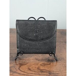 Vintage Yves Saint Laurent Black Textured Leather Trifold Bifold Wallet YSL